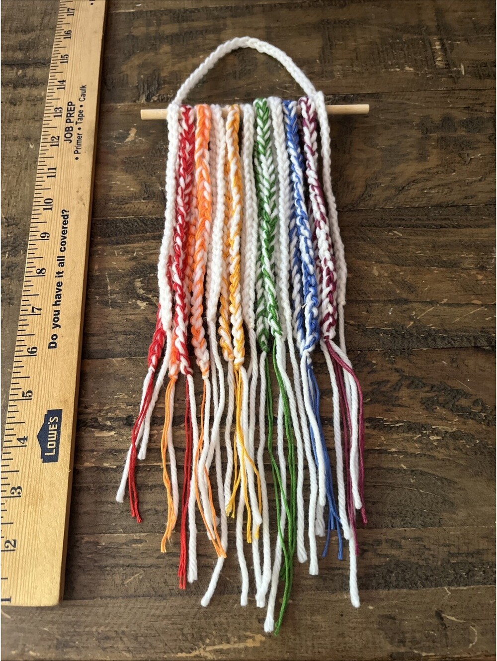 Boho Rainbow Yarn Wall Hanging Handmade Crochet Nursery Room Kids Decor Small 3D